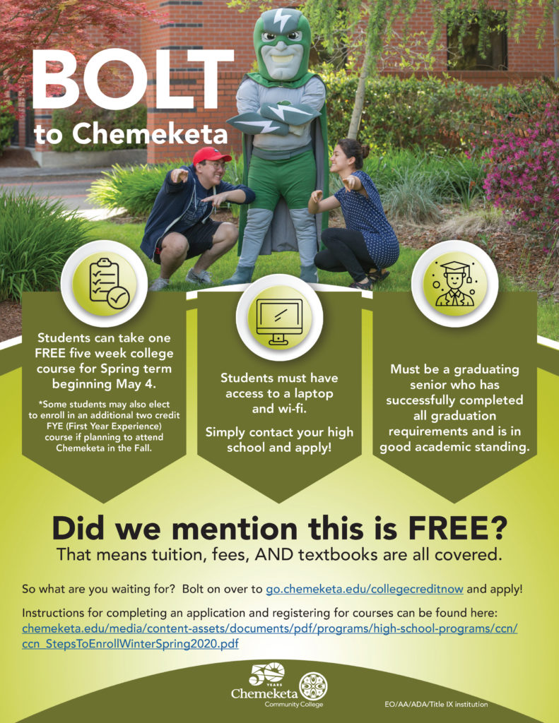 CHEMEKETA COMMUNITY COLLEGE is offering free online courses for high